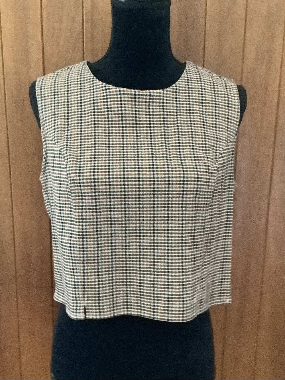 Express Houndstooth Sleeveless Crop Top - Black, Cream, Maroon